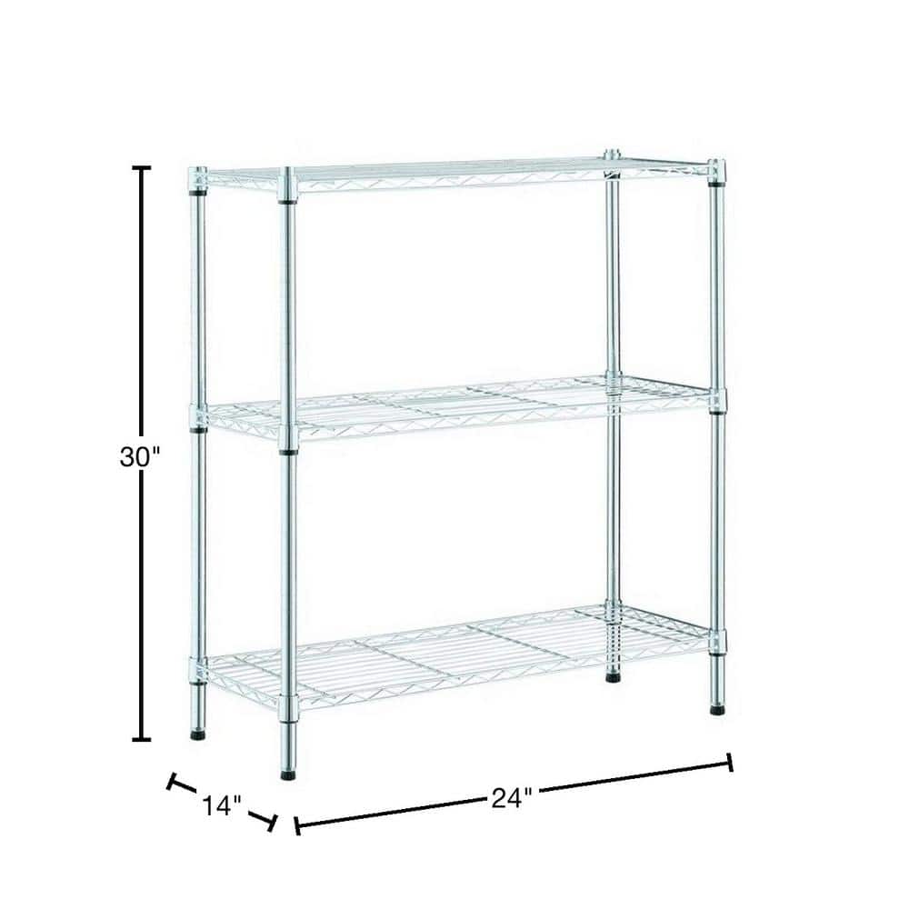 3-Tier Steel Wire Shelving Unit in Chrome (24 in. W x 30 in. H x 14 in. D) - Hercitys