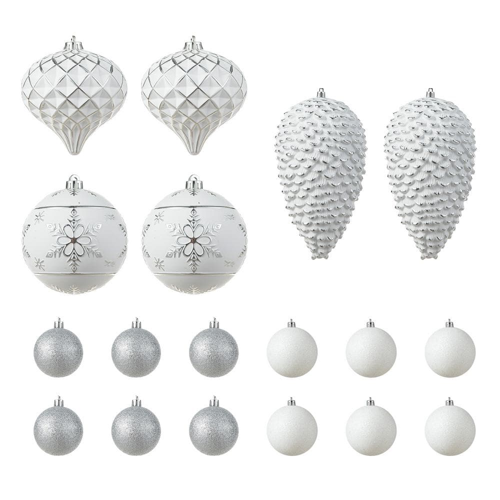 18 CT Christmas Elegant Silver Deluxe Large Shatterproof Ornaments - Hercitys