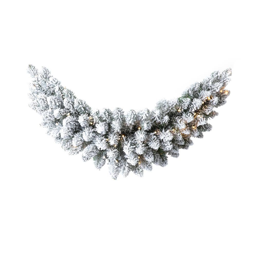 3 ft. L Pre-Lit Snow Flocked Christmas Swag, with 50 Warm White LED Lights, Three Function - Hercitys