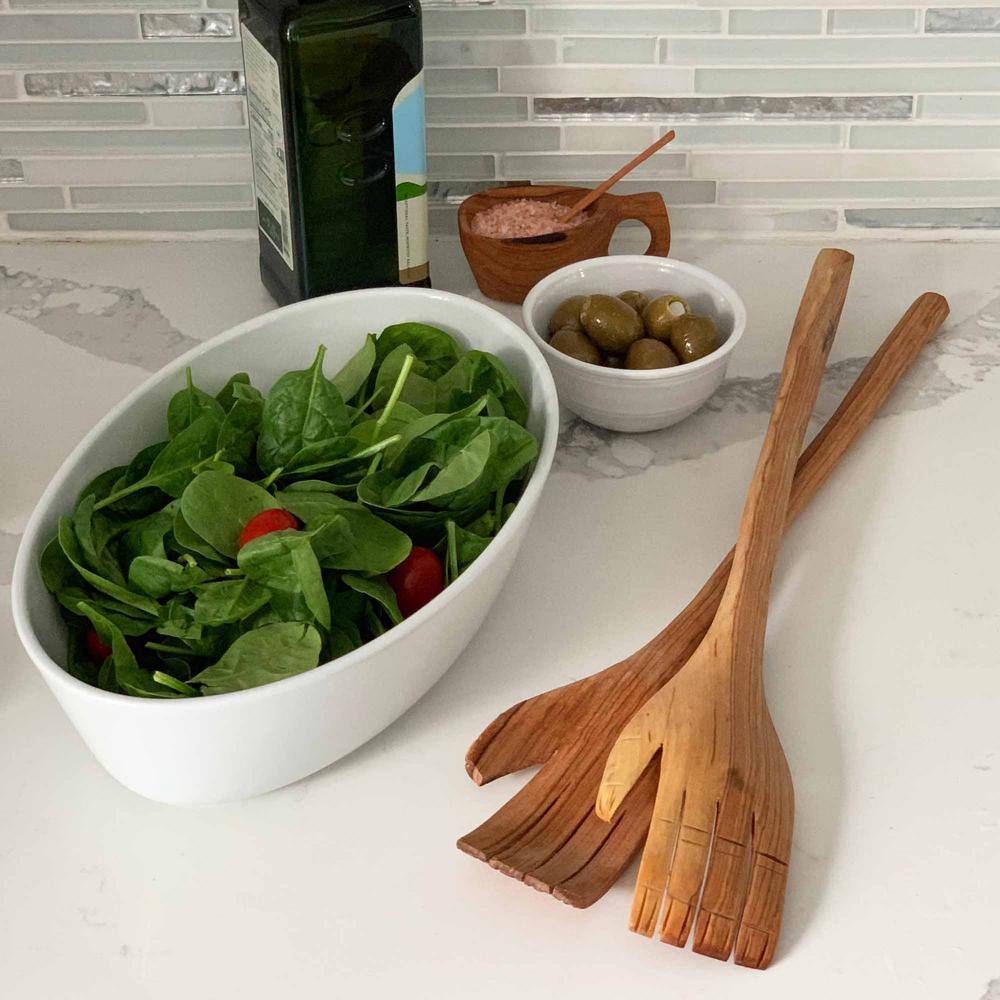 2-Pieces Olive Wood Serving Set Extra-Large Helping Hands - Hercitys