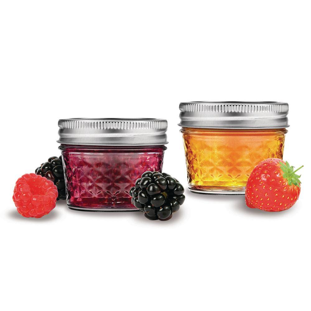 4 oz. Quilted Jelly Glass Canning Jar (2 packs of 12) - Hercitys
