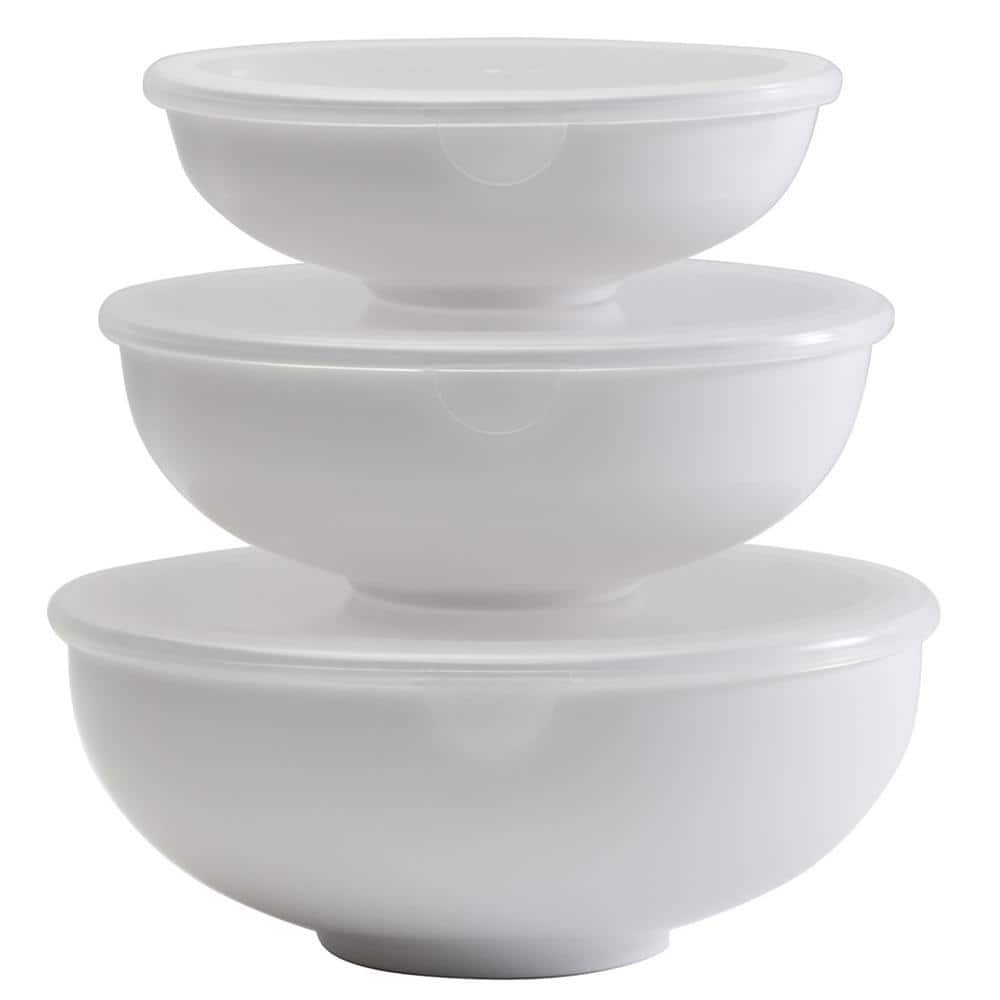 3-White Small Melamine Nesting Prep Bowls with Lids (2-Pack) - Hercitys