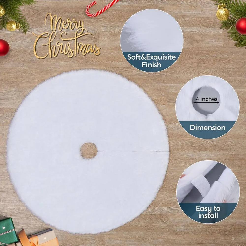4 ft. L White Faux Fur Christmas Tree Skirt - Hercitys