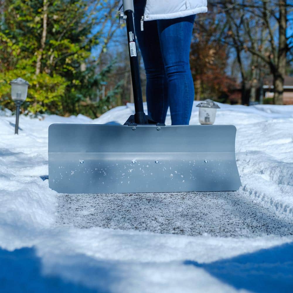 24 in. Steel Shaft/Plastic Handle Polyethylene Blade Powder-Coated Radius Heavy-Duty Lightweight Snow Plow Shovel - Hercitys