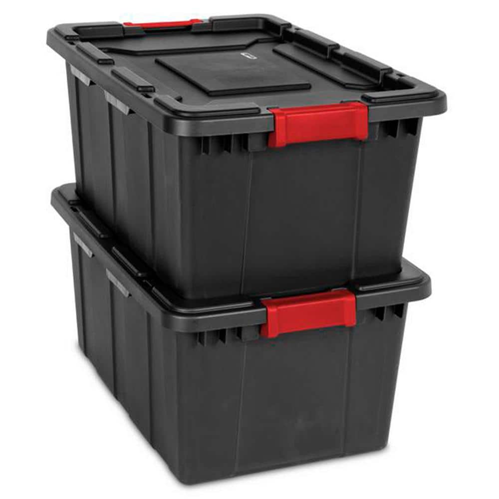 27-Gallon Durable Rugged Industrial Tote w/Red Latches in Black (4 Pack) - Hercitys