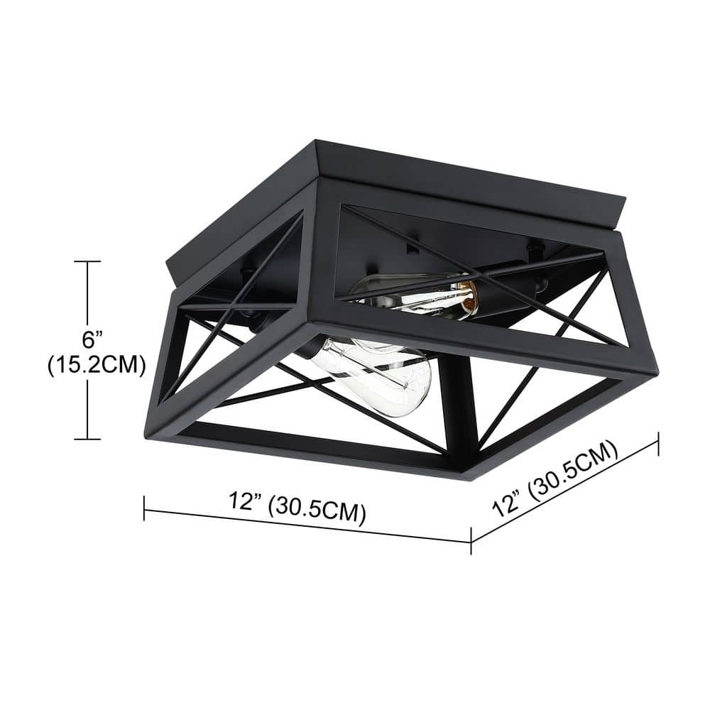 12 in. 2-Light Matte Black Flush Mount - Hercitys