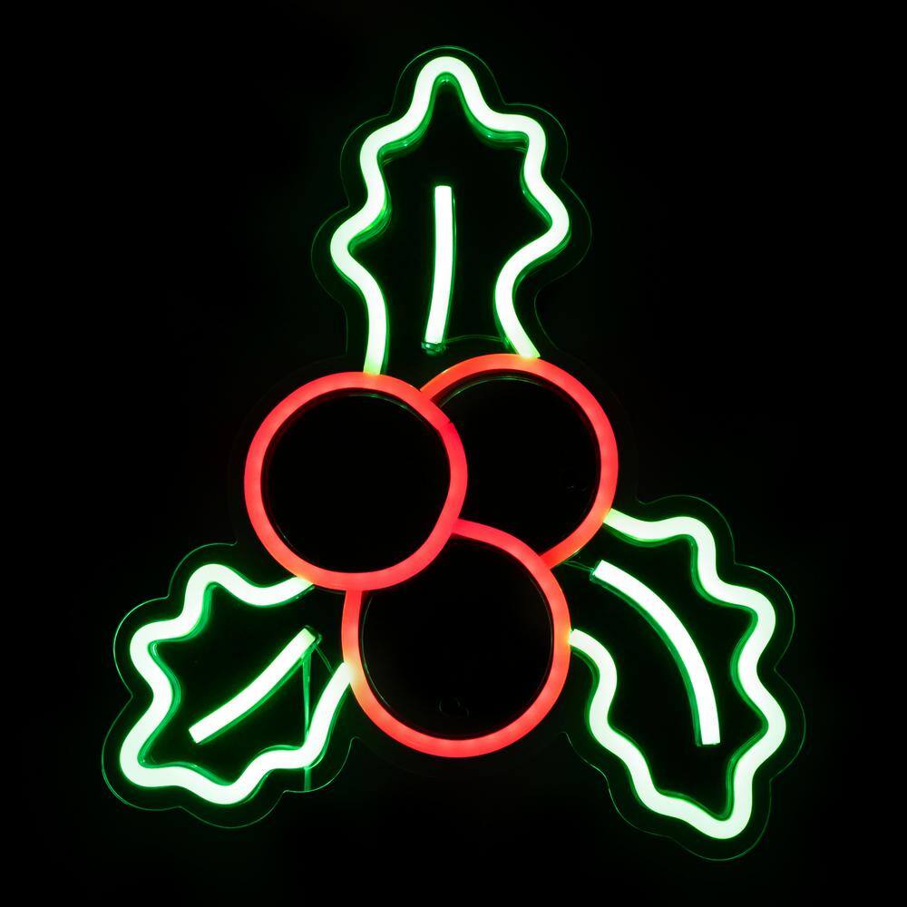 12 in. LED Lighted Neon Style Holly Berries Christmas Window Silhouette - Hercitys