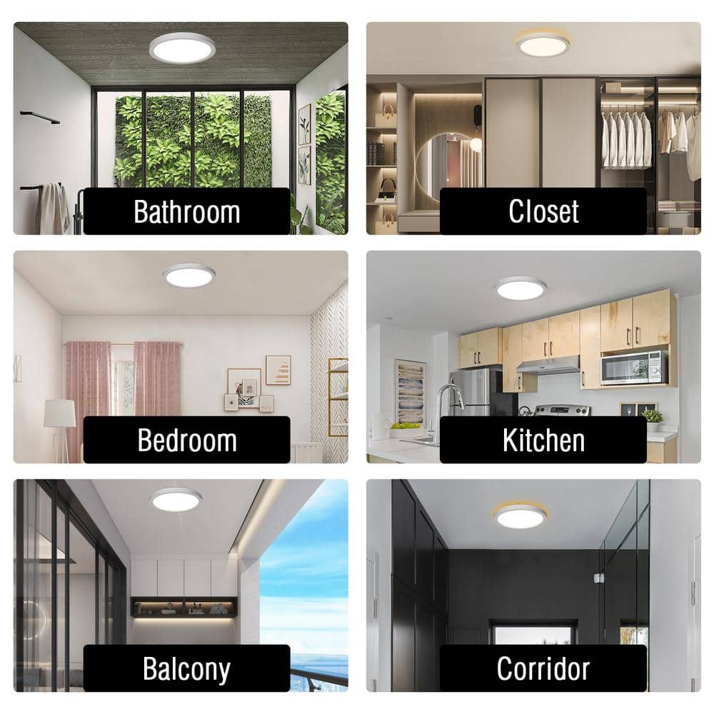 13 in. LED Flush Mount Ceiling Light with Night Light, 24W, 2400lm, 3000K/4000K/5000K Selectable - Hercitys