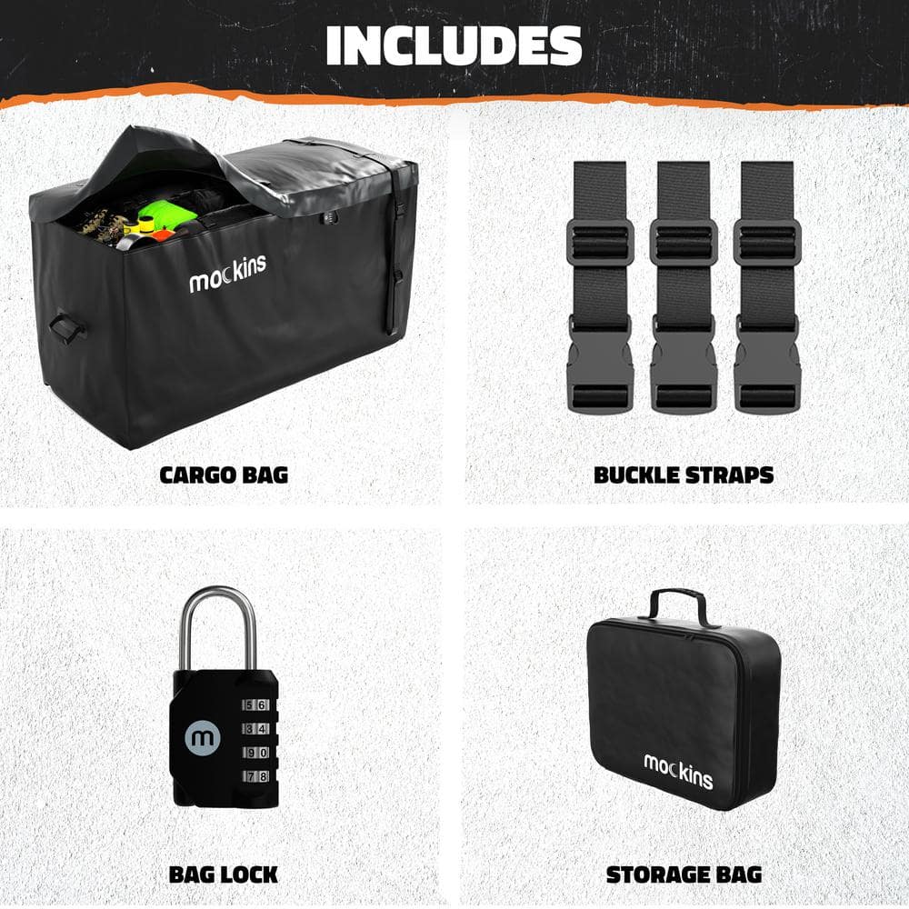 25 Cu. Ft. XL Hitch Cargo Carrier Bag 59.5×30.5×23.5 in. Black Abrasion Resistant Vinyl Waterproof Cargo Bag - Hercitys