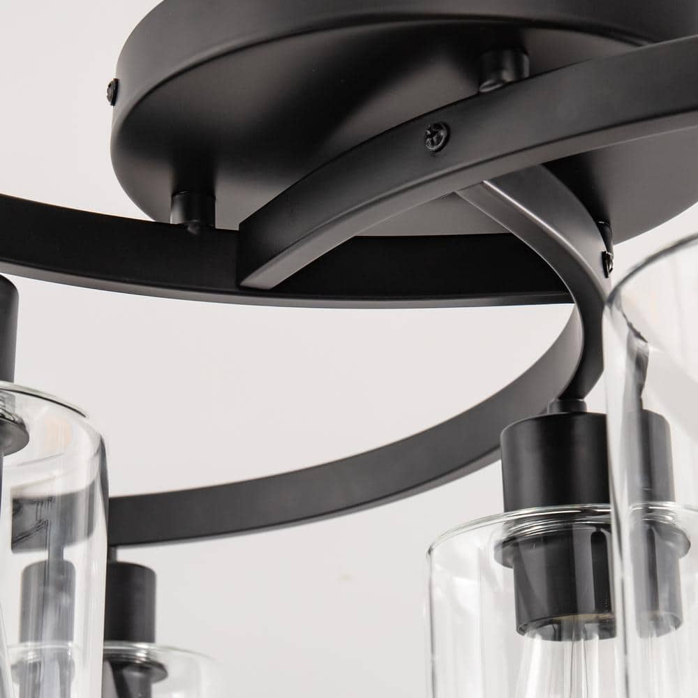 20.5 in. Black Semi-Flush Mount, 6-Light Industrial Ceiling Light, Hallway Light Fixtures with Clear Glass Shades - Hercitys