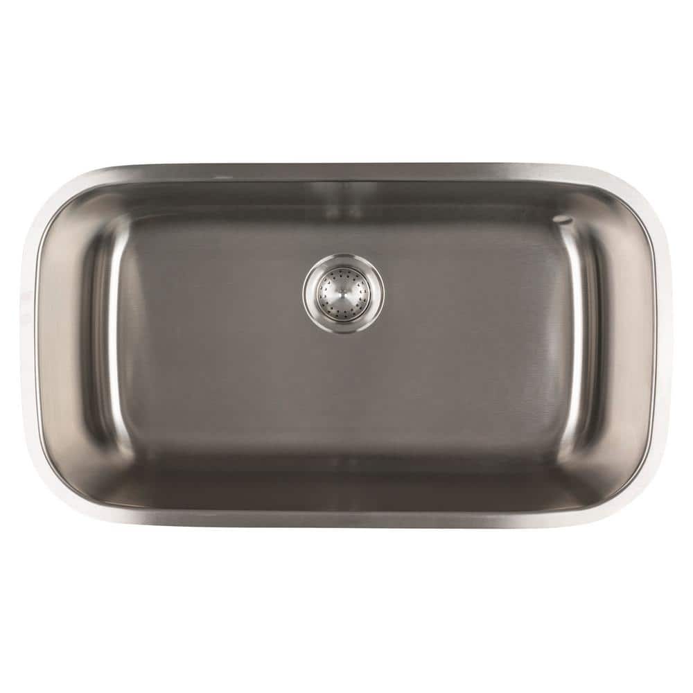 32 in. Undermount Single Bowl 18 Gauge Stainless Steel Kitchen Sink with Strainer - Hercitys