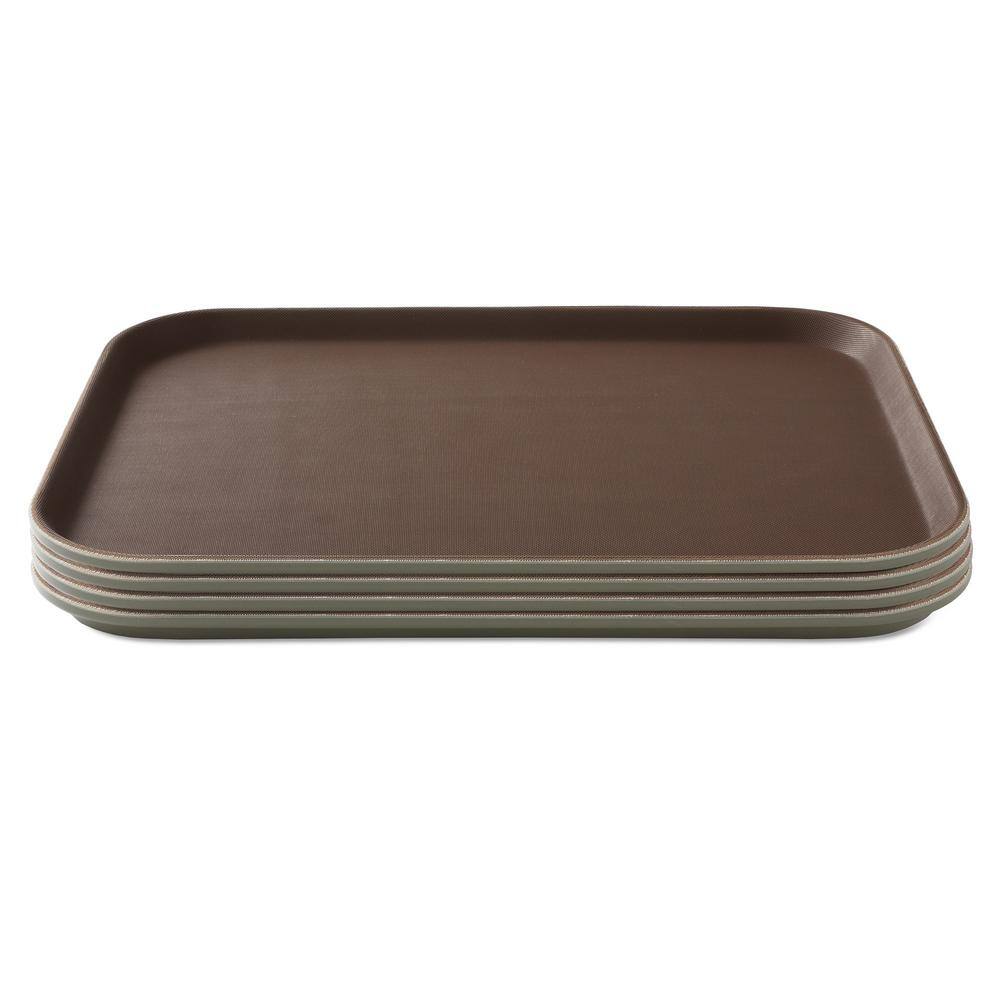 12 in. x 16 in. x .75 in. Rectangular Plastic Non-Slip Serving Trays, Brown – NSF Food Service (Set of 4) - Hercitys