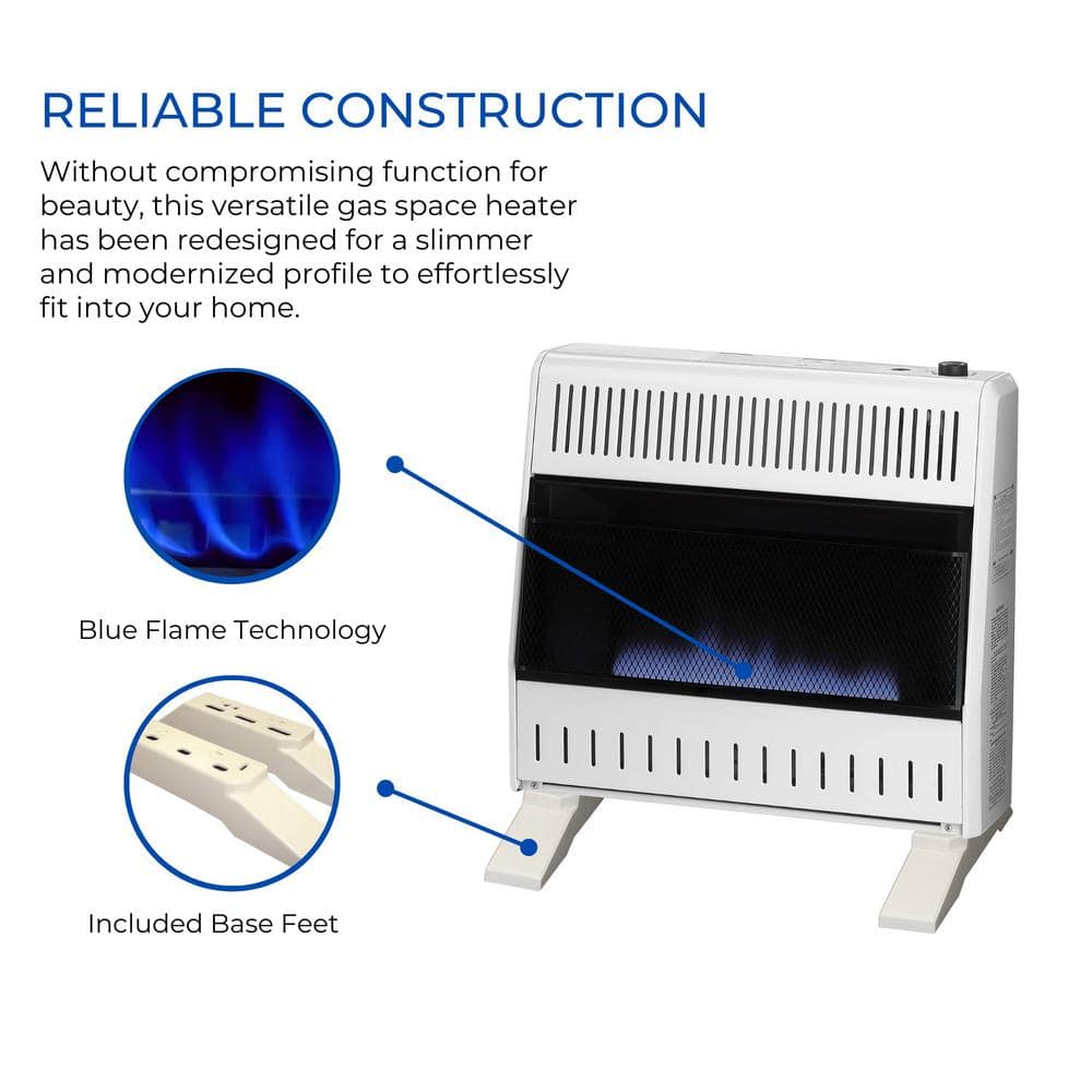 30,000 BTU Liquid Propane Ventless Blue Flame Space Heater With Base Feet, Manual Control – Model# ML300HBA-B - Hercitys