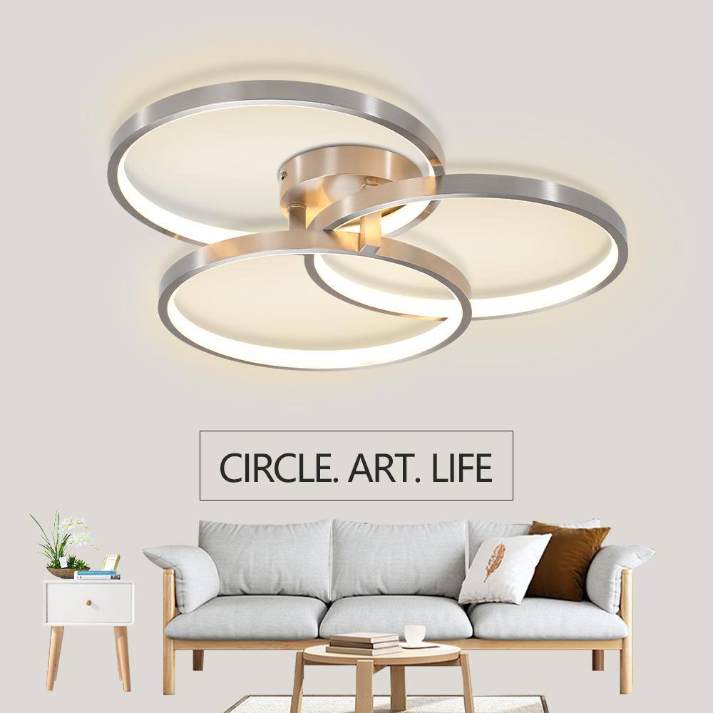 19.69 in. 22-Watt Modern Simple 3 Ring Design Chrome Integrated LED Flush Mount with White Acrylic Shade - Hercitys