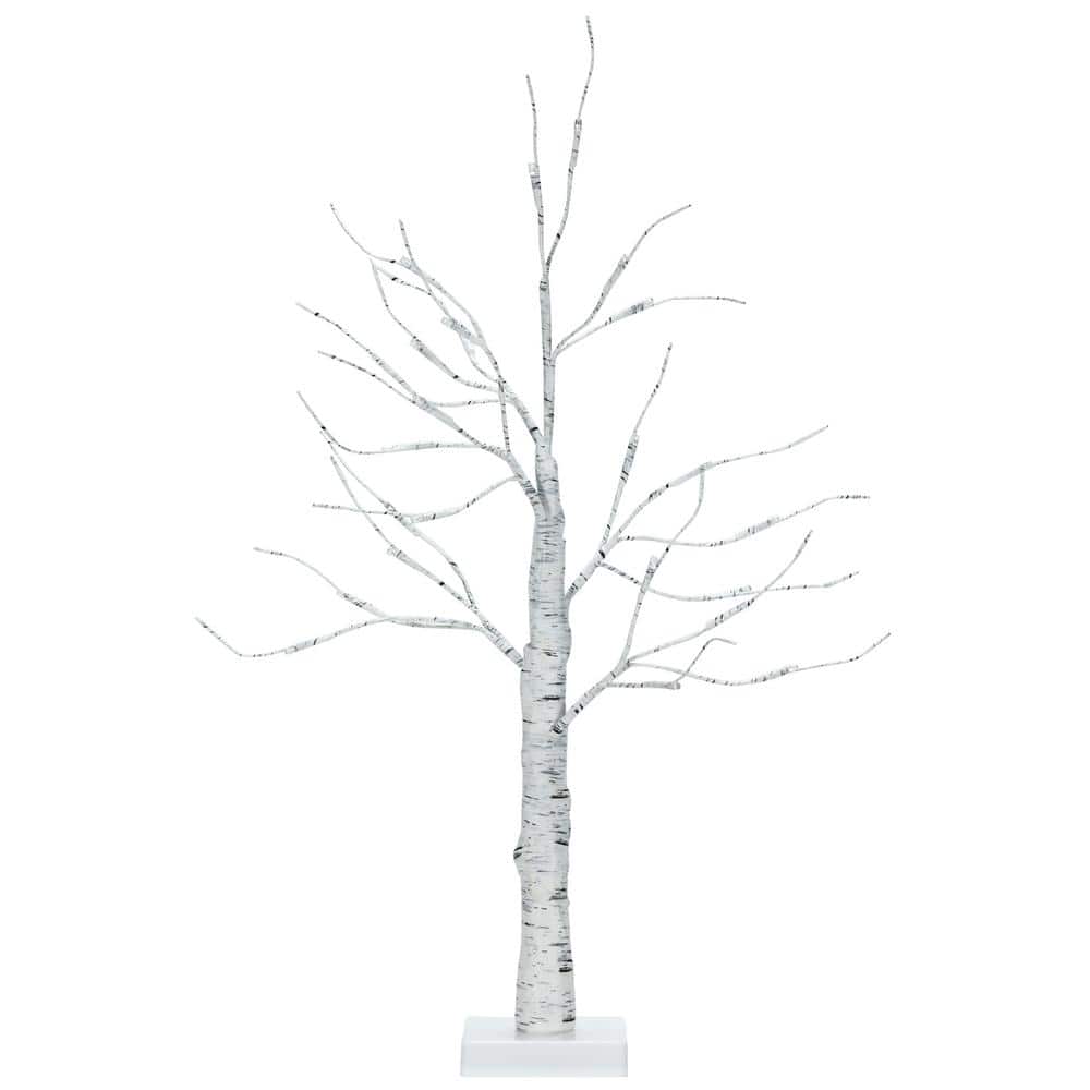 2 ft. Pre-Lit White Twig Birch Tree Battery Powered for Christmas Set of 2 - Hercitys