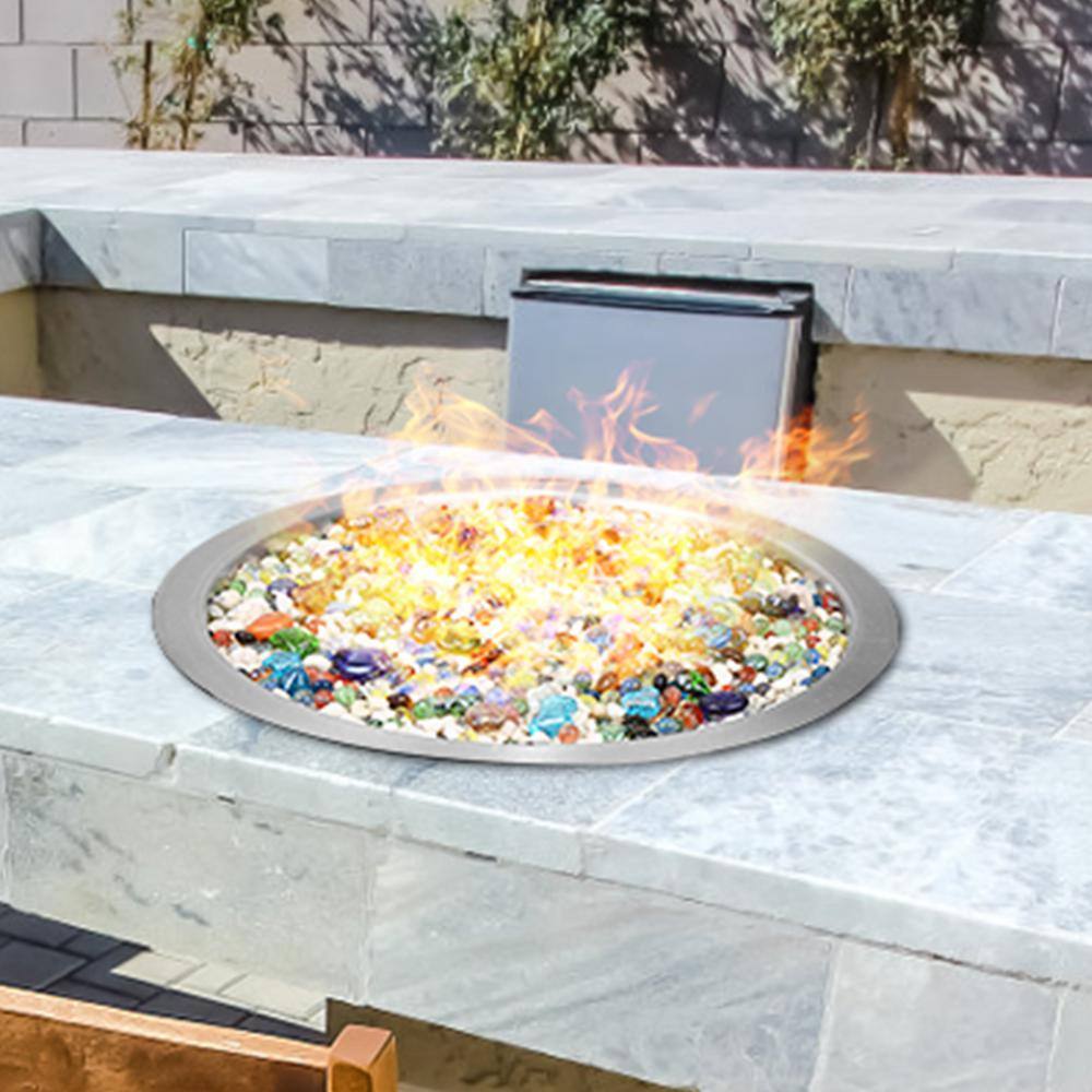 24 in. Round Drop-in Fire Pit Pan, Stainless Steel Fire Pit Burner, Natural & Propane Gas Fire Pan 92,000 BTU - Hercitys