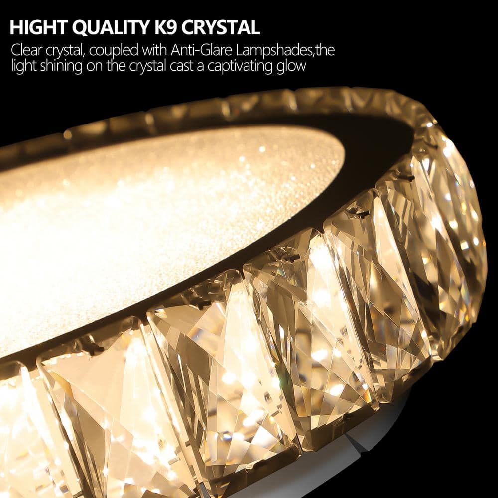 13.8 in. Modern Clear LED Flush Mount with Crystal Framed - Hercitys