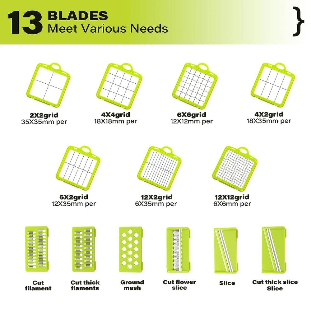 22-in-1 Food Vegetable Chopper with Container Dicers Cutter Multi Kitchen Tool with Lemon Squeezer -13 Blades - Hercitys