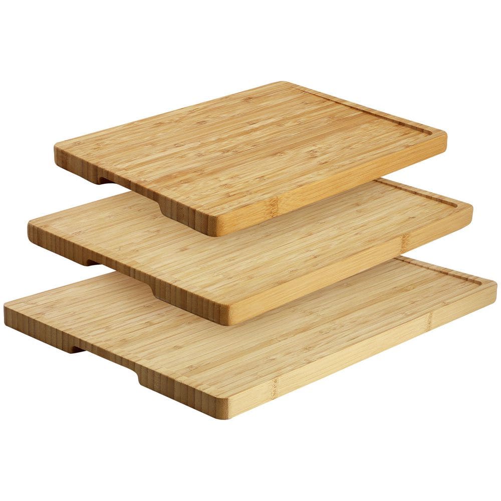 3-Piece Natural Bamboo Cutting Board Set with Base - Hercitys
