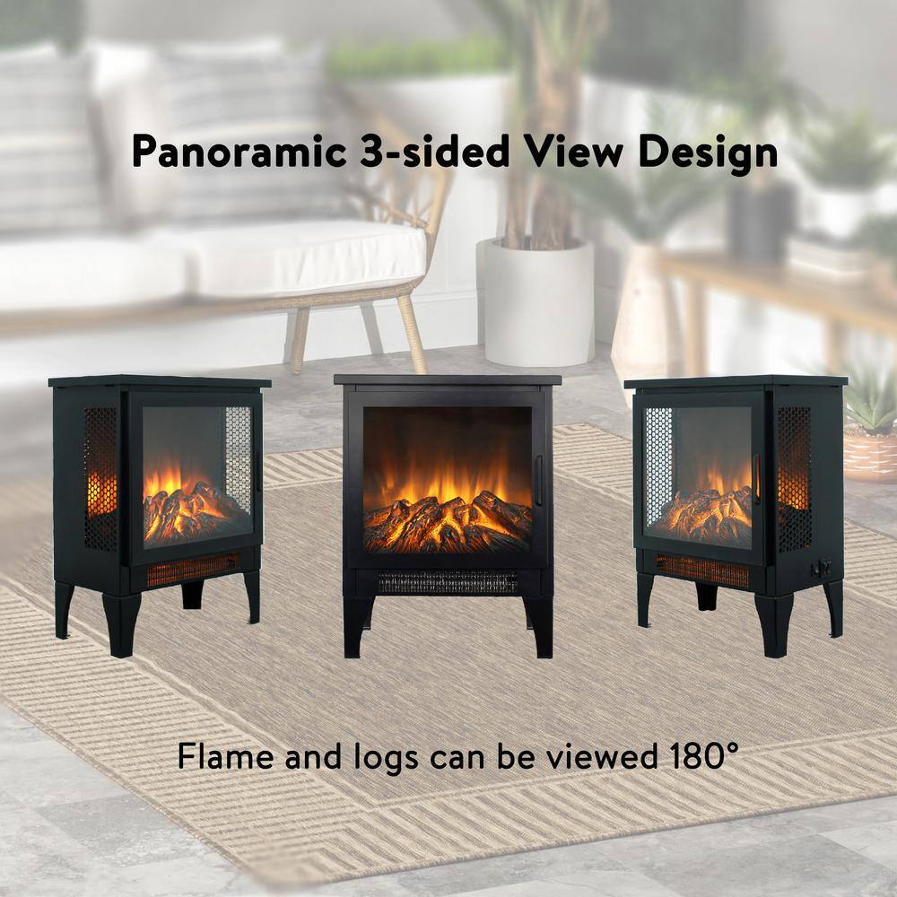 14.2 in. Freestanding Electric Fireplace with 3D Flame Effect in Black - Hercitys