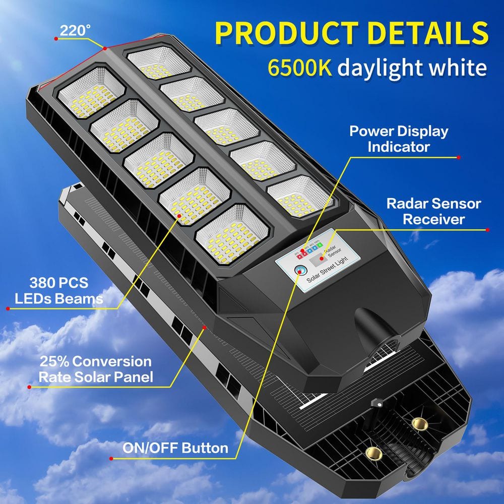 320000 Lumen 220° Black Motion Sensing Dusk to Dawn Integrated LED Flood Light - Hercitys