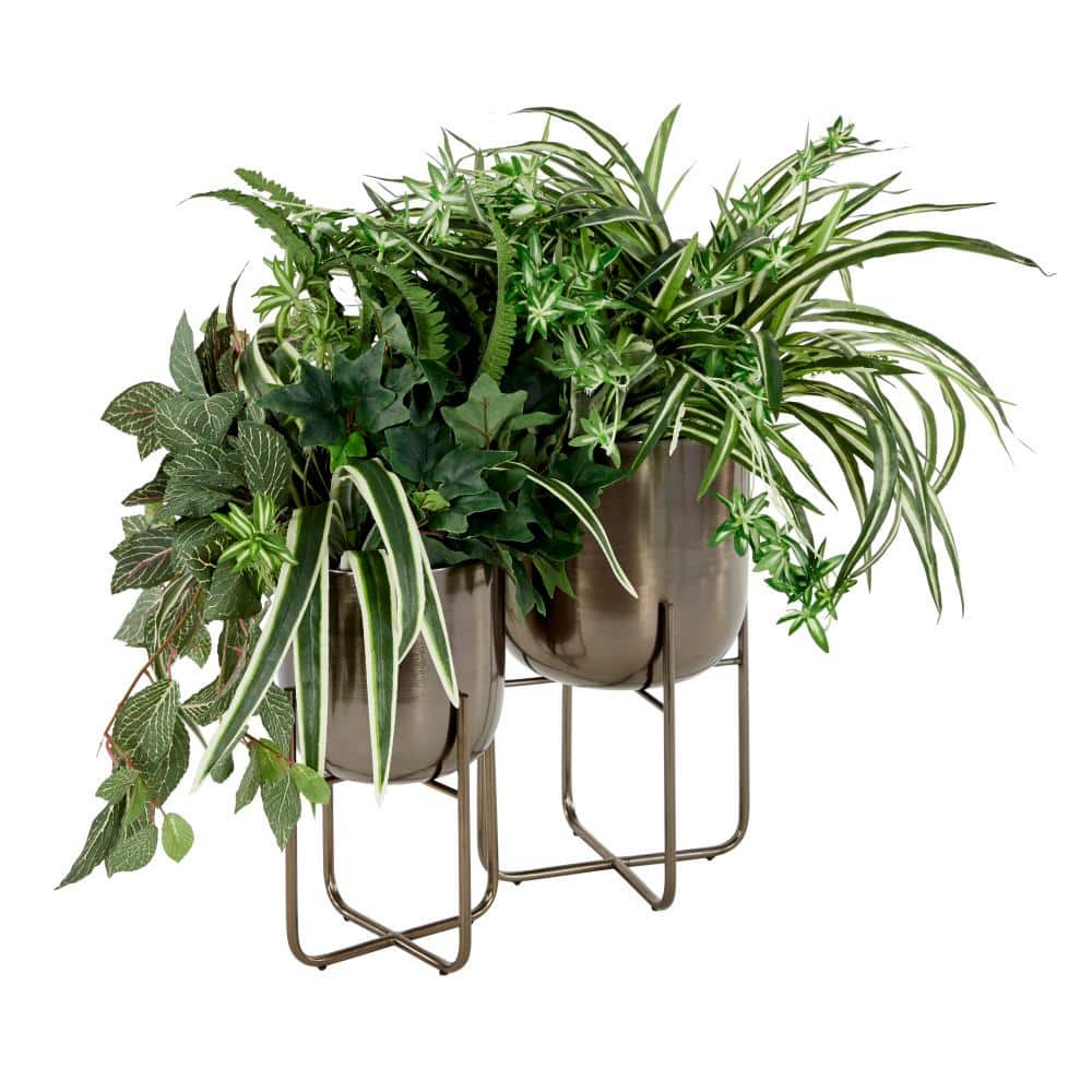 16 in., and 13 in. Medium Black Metal Indoor Outdoor Planter with Removable Stand (2- Pack) - Hercitys