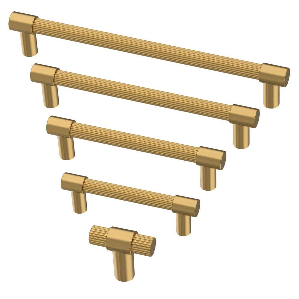 (10-Pack) Fluted 1-1/4 in. (32 mm) Modern Matte Black and Modern Gold T-Shaped Bar Cabinet Knobs - Hercitys