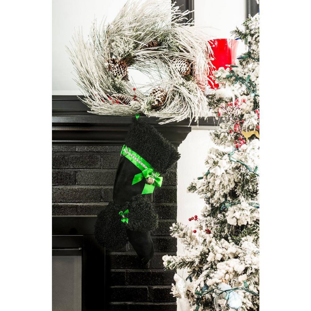 22 in. Black Poodle Dog Faux Fur Christmas Stocking - Hercitys