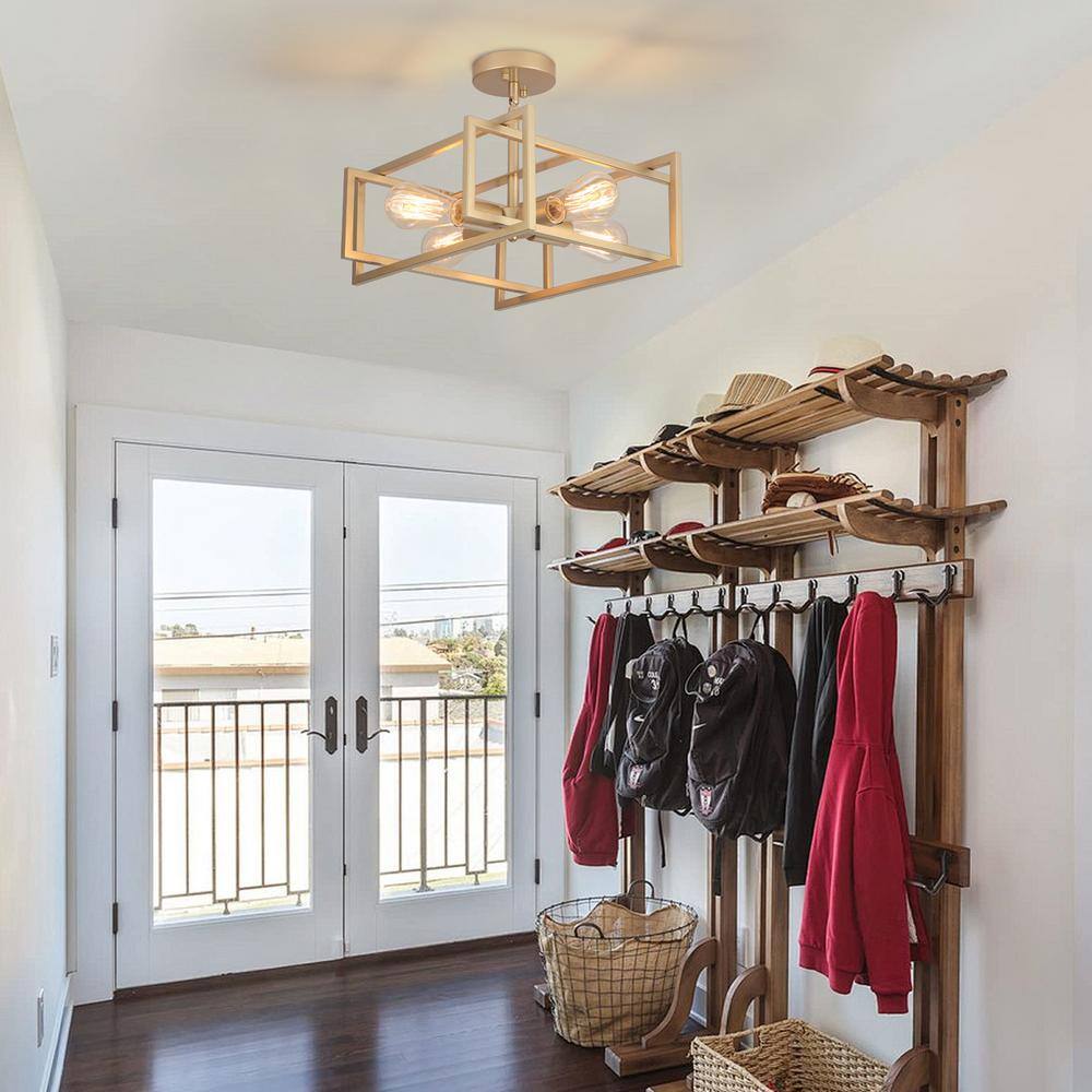 14.96 in. 4-Light Geometric Gold Modern Semi-Flush Mount Ceiling Light with No Bulbs Included - Hercitys