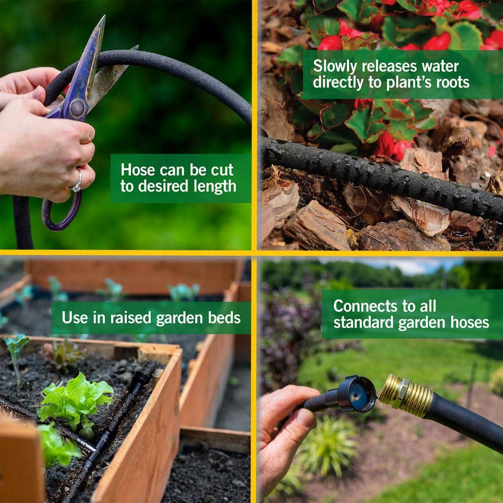 3/8 in. x 100 ft. Heavy-Duty Garden Drip Irrigation Soaker Hose System - Hercitys