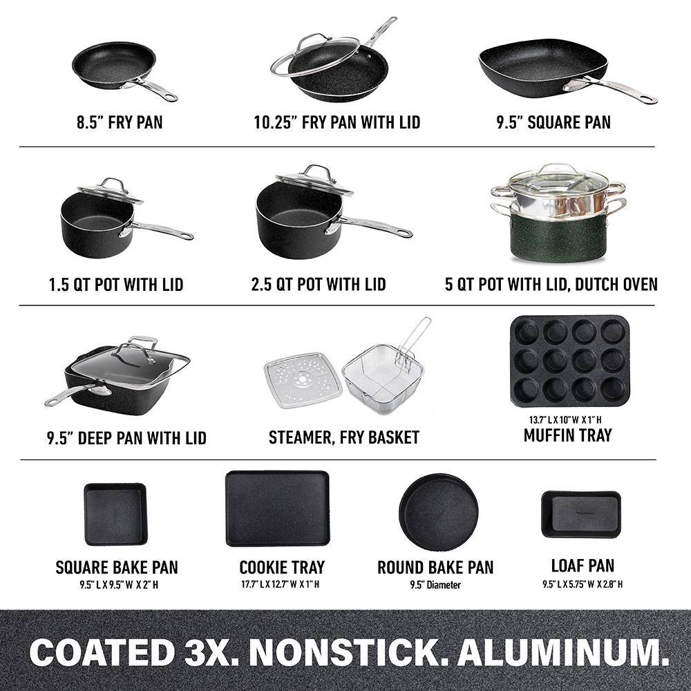 20-Piece Aluminum Ultra-Durable Non-Stick Diamond Infused Cookware and Bakeware Set - Hercitys