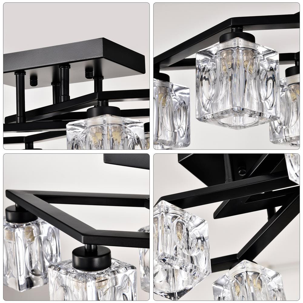 24.9 in. 6-Light Black Modern Farmhouse Flush Mount with Cube Shade - Hercitys