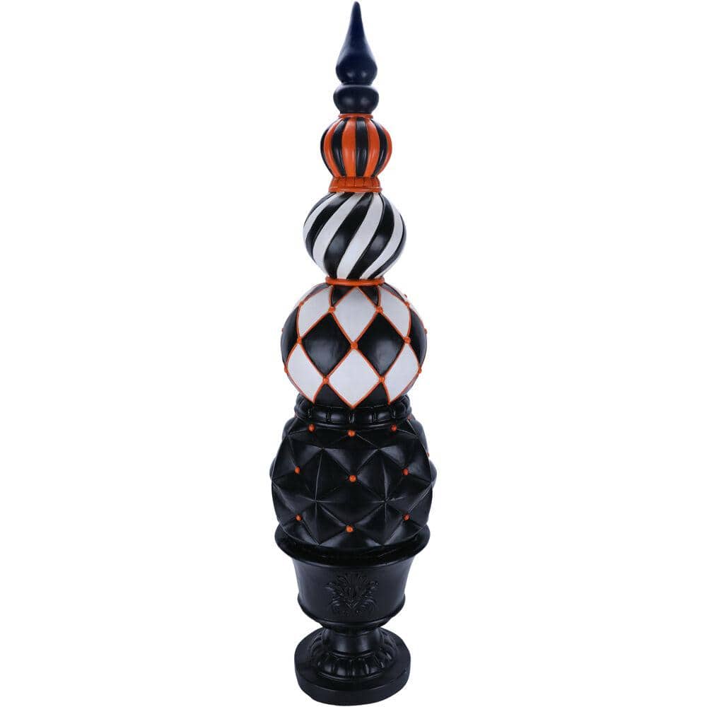 48 in. H Resin Ball and Finial Topiary in Black Pedestal Urn Halloween Yard Decoration - Hercitys