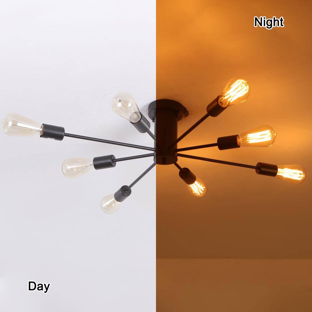 30.07 in. 8-Light Black Sputnik Transitional Flush Mount Ceiling Lights - Hercitys