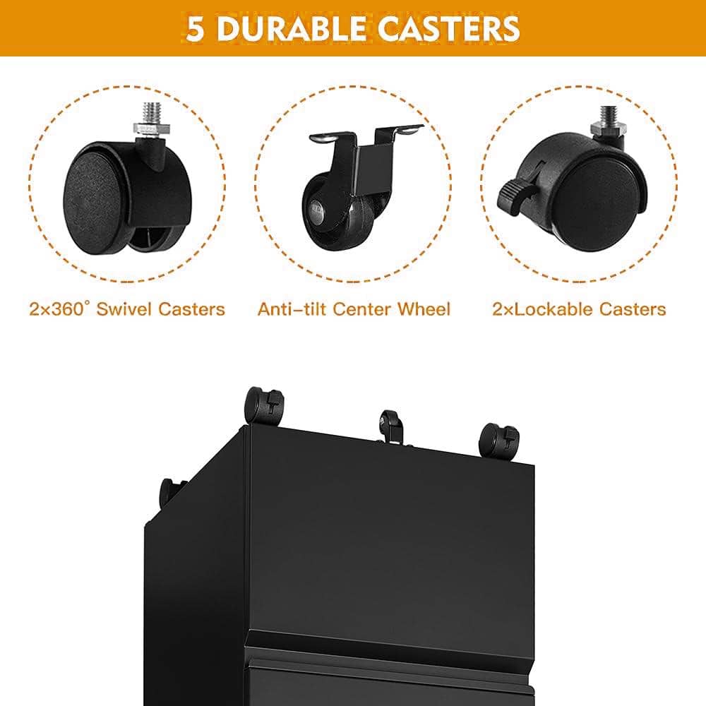 14.57 in. W x 26.18 in. H x 17.32 in. D Black Freestanding Cabinet 2 Drawer Mobile Filling Cabinet with Lock and Wheels - Hercitys