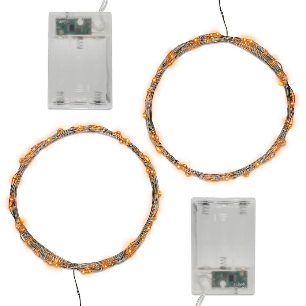 50-Light Bulb LED Orange Battery Operated Fairy String Lights (Set of 2) - Hercitys