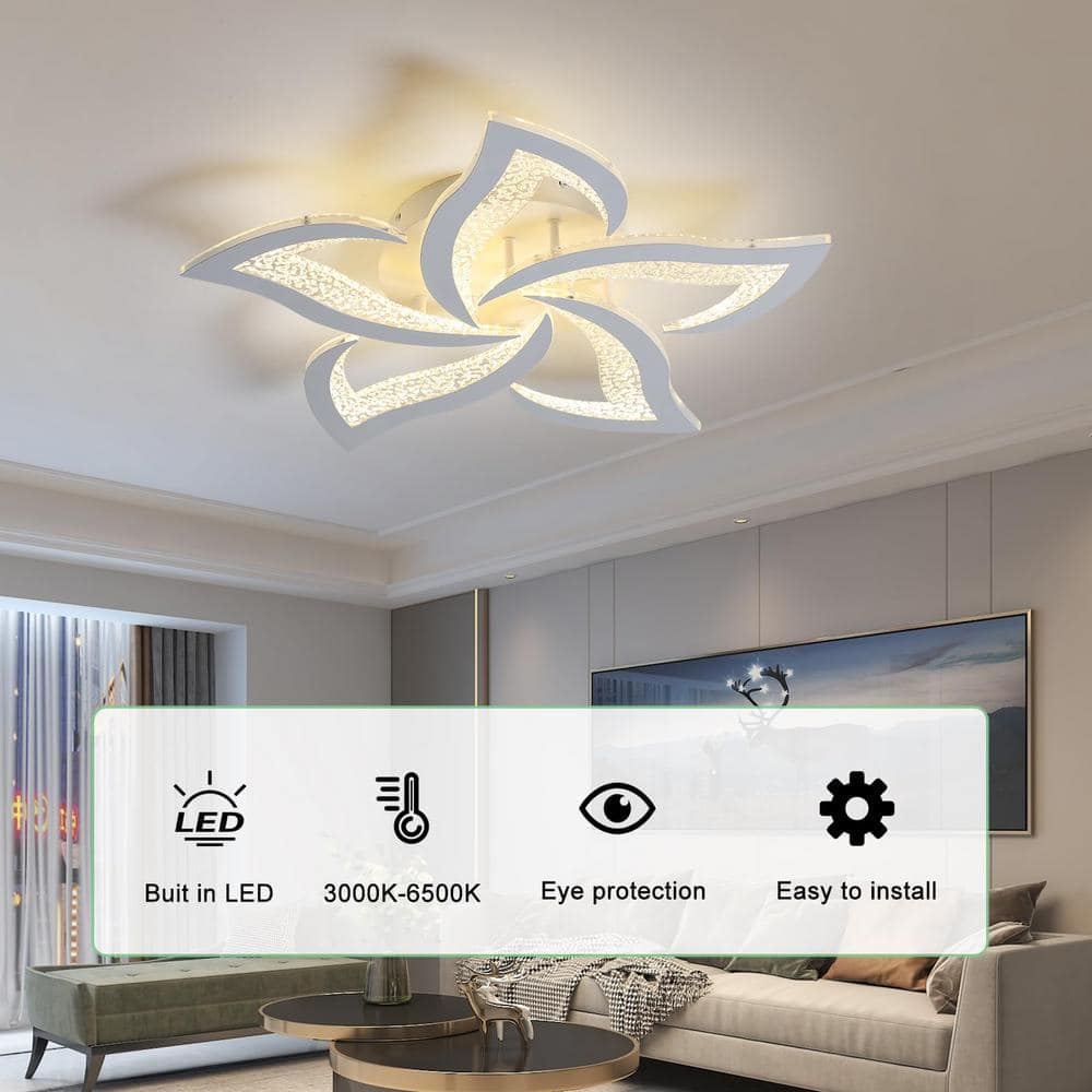 23.2 in. Selectable LED Flower Shape Design Dimmable Chandelier Flush Mount Ceiling Lights White - Hercitys
