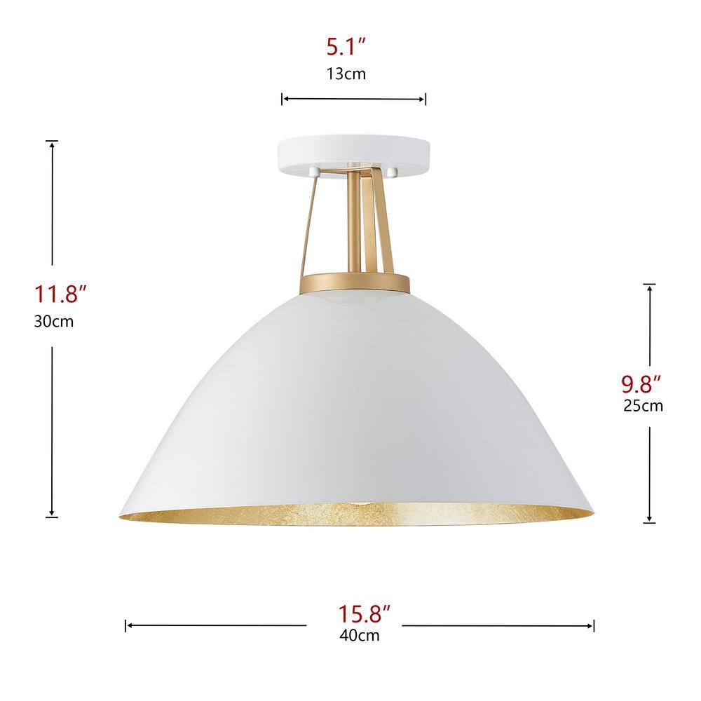 15.8 in. 1-Light Modern Semi-Flush Mount Farmhouse Close to Ceiling Lighting with Metal Shade - Hercitys