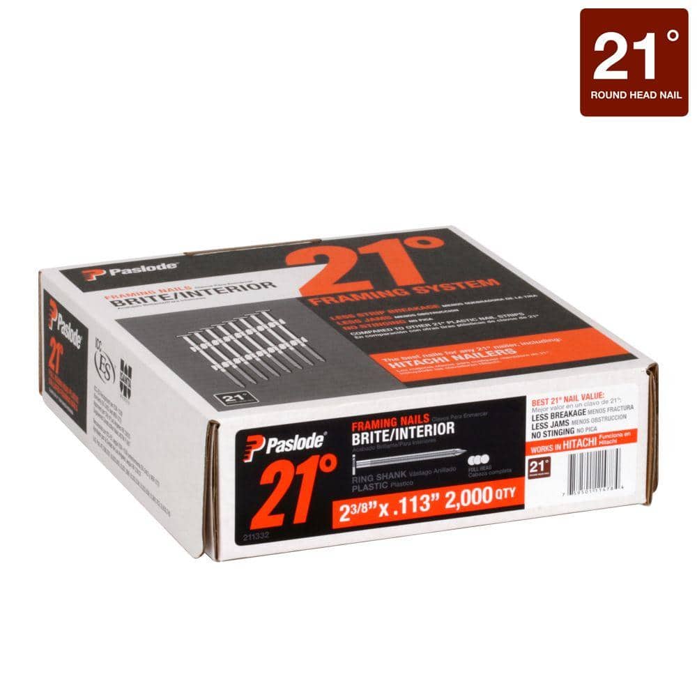 2-3/8 in. x 0.113-Gauge 21-Degree Brite Ring Shank Plastic Collated Framing Nails (2000 per Box) - Hercitys