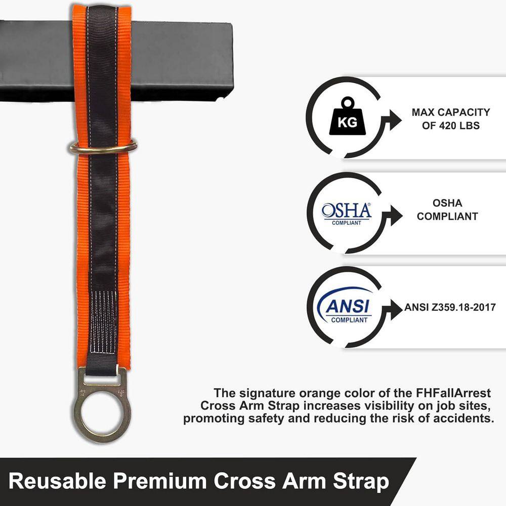 3 ft. Double Steel D-Ring Safety Strap Cross Arm Strap Fall Protection Beam Strap OSHA ANSI Compliant High Capacity - Hercitys