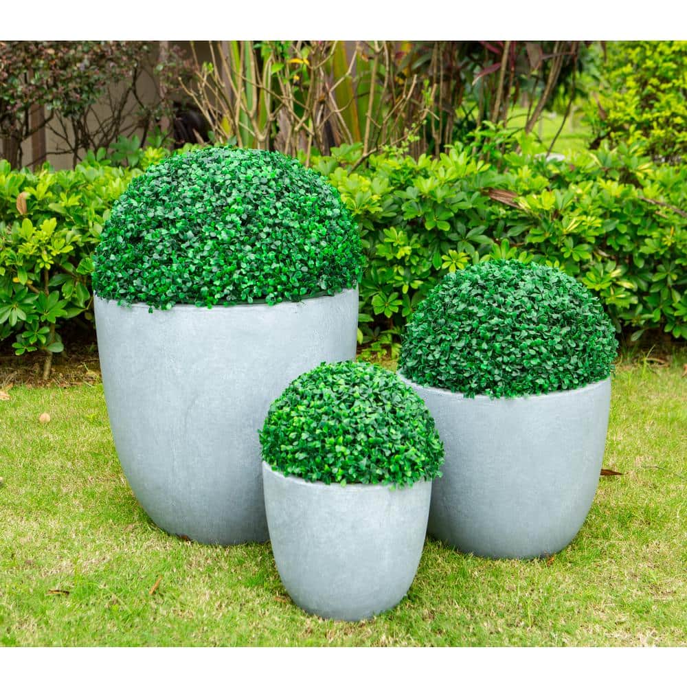 17 in. Tall Slate Gray Lightweight Concrete Round Modern Seamless Outdoor Planter (Set of 3) - Hercitys