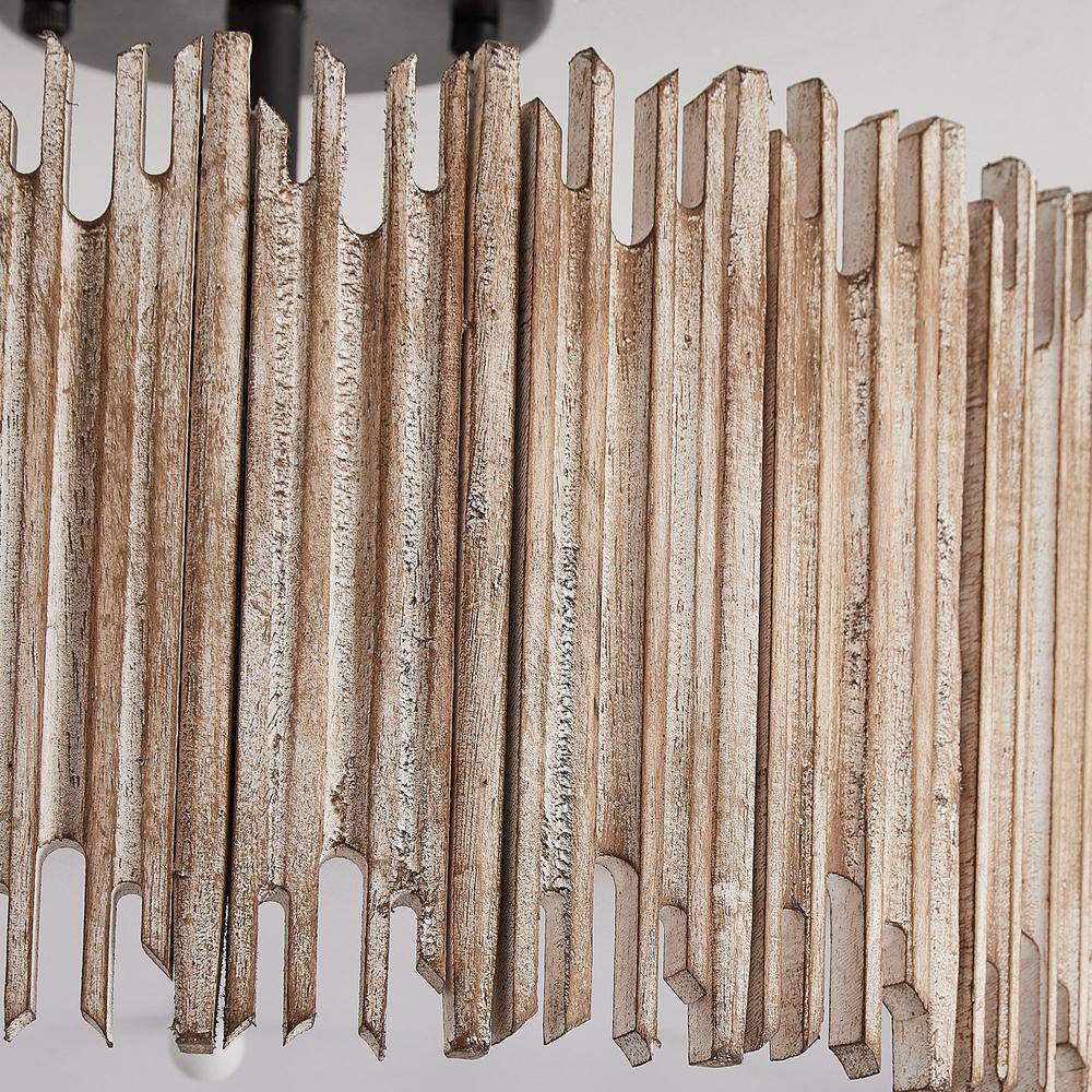 15.5 in. 3-Light Black Farmhouse Semi-Flush Mount With Wood Shade - Hercitys