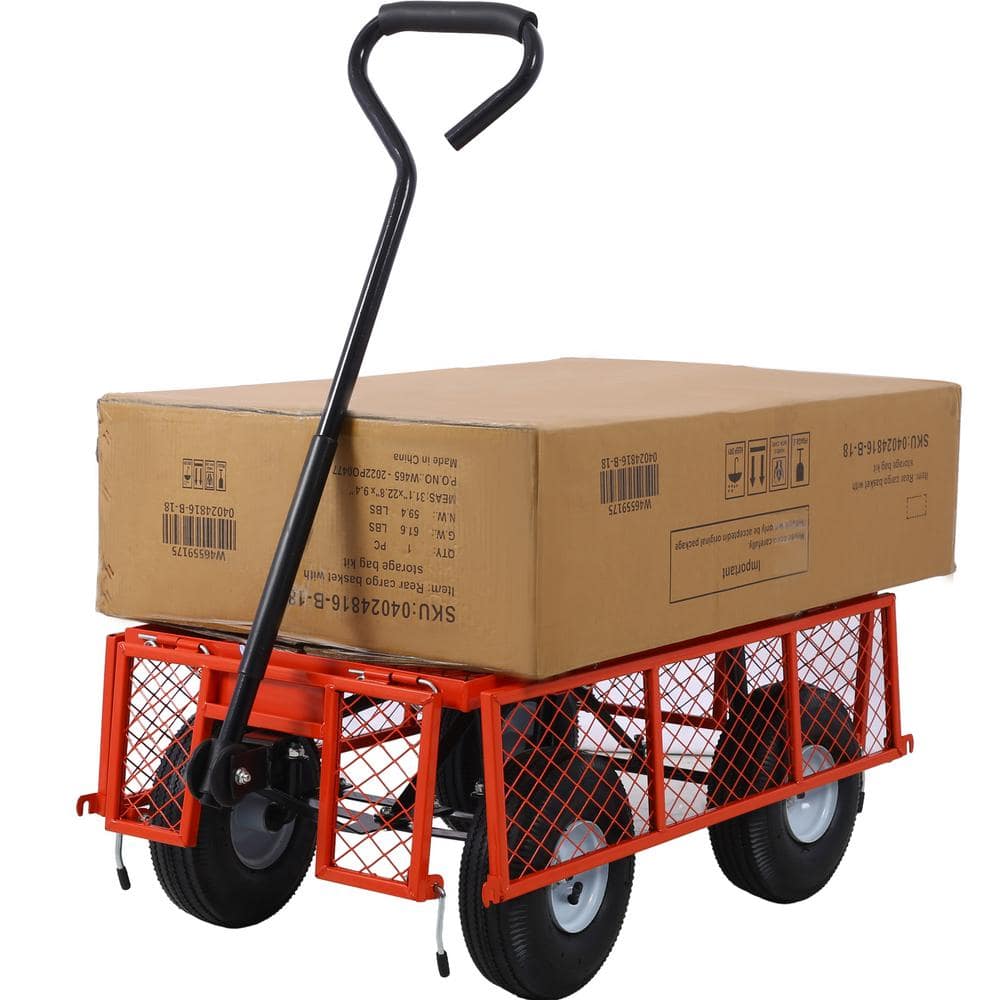 3 cu. ft. Red Steel Garden Cart, Steel Mesh Removable Sides, 550 lbs. Capacity - Hercitys
