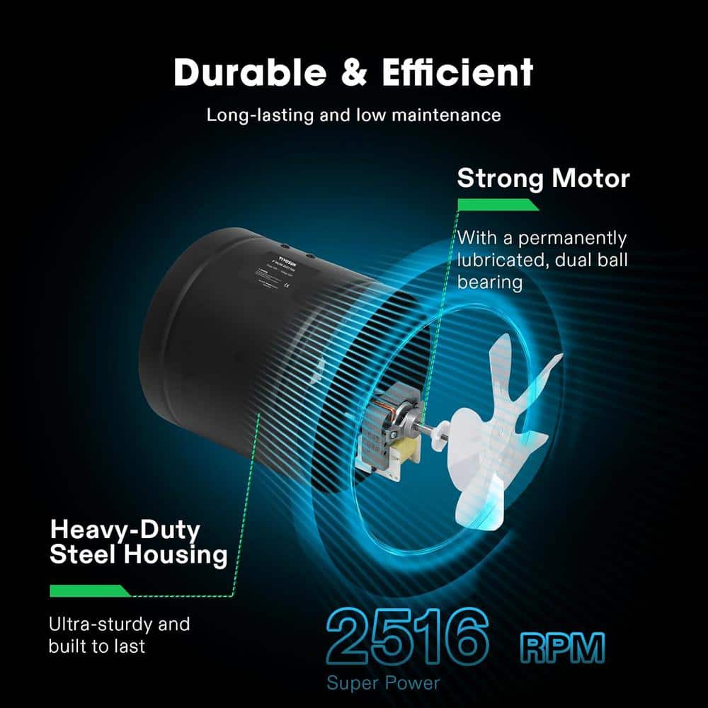 420 CFM 8 in. Inline Booster Duct Fan with Low Noise in Black - Hercitys