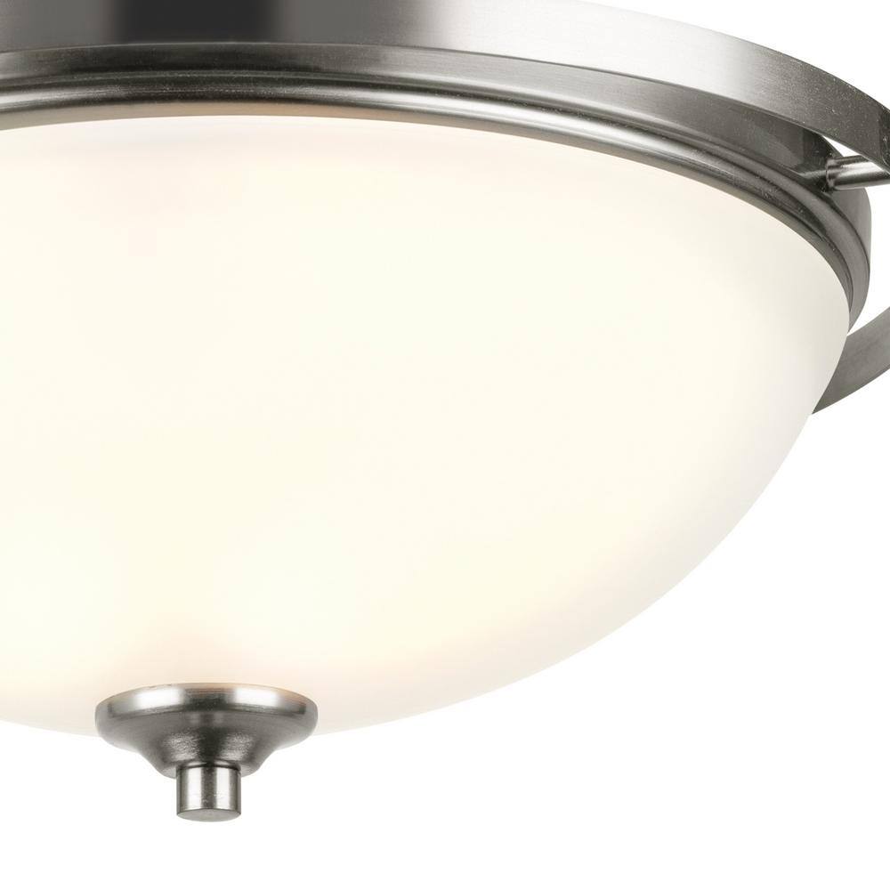 14.17 in. 2-Light Brushed Steel Flush Mount with Frosted White Glass Shade - Hercitys