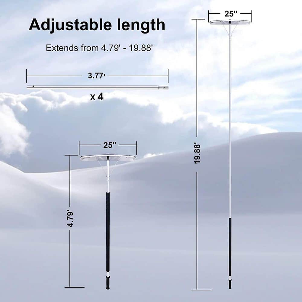 238 in. Silver Retractable Aluminum Snow Rake, Light Roof WITH 25 in. Blades, Snow Removal Tools - Hercitys