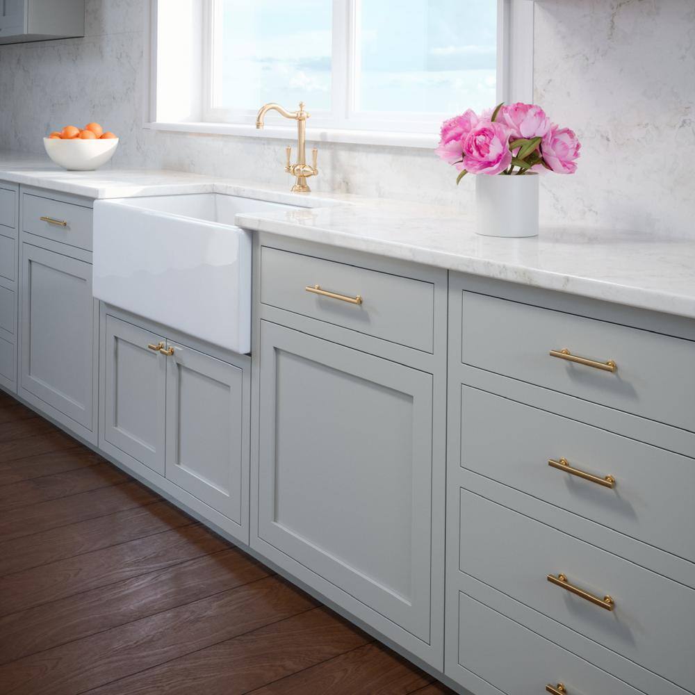 10-Pack Flynn 3-1/2 in. (89 mm) Center-to-Center Modern Satin Brass Bar Drawer Pull - Hercitys