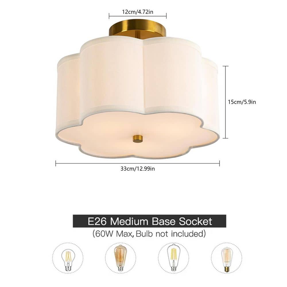 12.99 in. 3-Light Creamy White Modern Petal Shaped Semi-Flush Mount Ceiling Light with Shade and No Bulbs Included - Hercitys