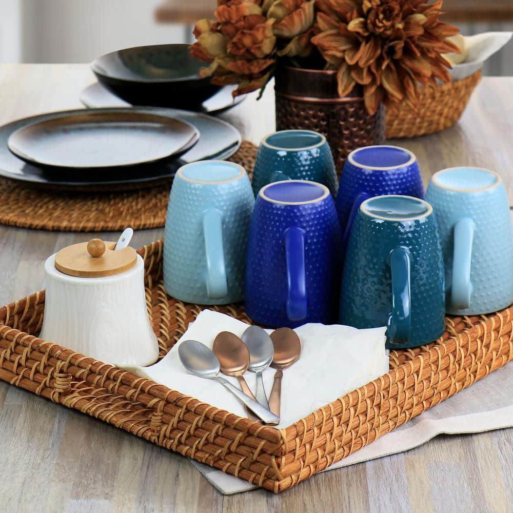 13 Inch x 16 Inch x 1.75 Inch Rattan Woven Serving Tray in Brown - Hercitys