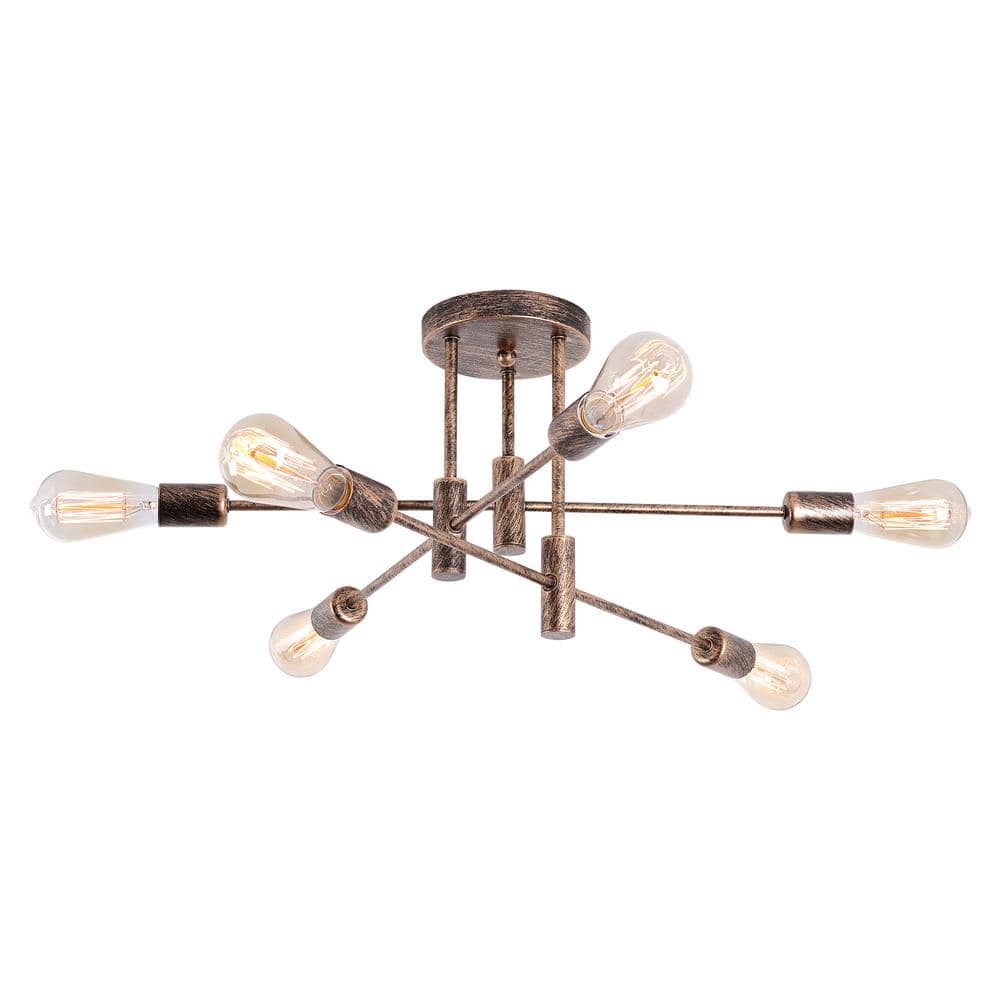 24. 4in 6light vintage Bronze Smart home semi Flush Mount Ceiling With Mid-Century Lights for Bedroom 1 Pack - Hercitys